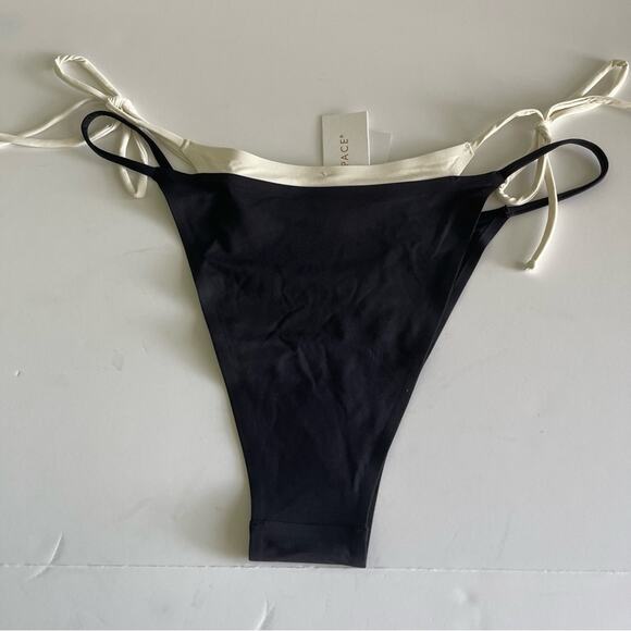 L*Space X Revolve Mackena Bikini Bottom Fused String Black Cream - Picture 13 of 14